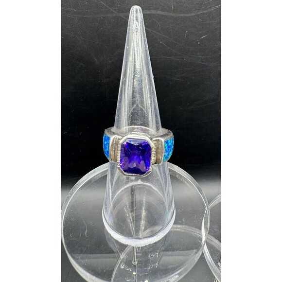 Sterling 925 Ring Amethyst Fire Opal Size 7 Signed Cubic Zirconia February BDay - Picture 3 of 10